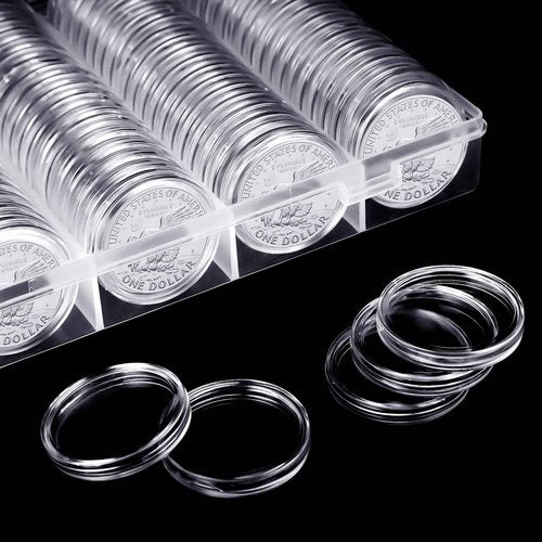 Silver Dollar Coin Case Holder for Collectors 40.6mm Silver Bar Plastic Round Coin Capsules Covers with Storage Organizer Box for Silver Bar Coin Collection Supplies (300)