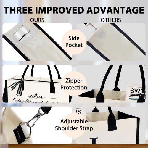 JOJHDR Phrase Canvas Beach Bag,Zipper and Slide Pockets,Bag Shoulder Strap and Bottom Support,Bridesmaids Gift,Casual Business Briefcase,Perfect Gifts for Birthday and Teacher （Crap bag）