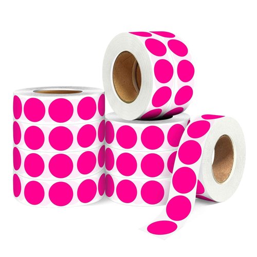 ‎‎WANSTE 10Rolls 10000PCS 0.75 Inch Small Fluorescent Pink Sticky Tags, Permanent Sticky Dot Color Code Labels in Dispenser Box,Circle Blank Labels Total for Documents, Inventory,CDs,Garage Sales