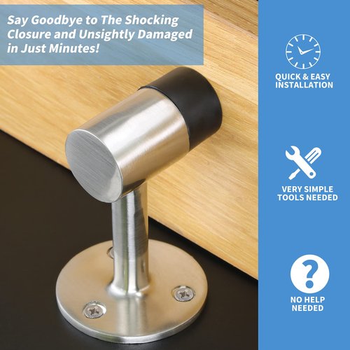 Masendelk 10pcs Floor Mount Door Stop, Silver Door Stoppers Heavy Duty Doorstop with Rubber Bumper & Stainless Steel Screws