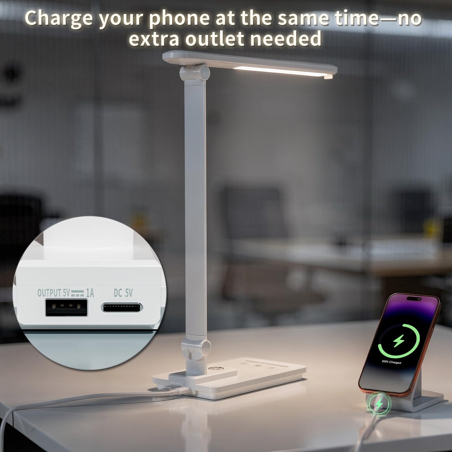 ELECTRI LED Desk Lamp, Touch Desk Light with USB Port, 5 Color & Stepless Dimming, 360° Rotatable ＆ Foldable, Reading Lamp for Table Study Work Office Nail Craft Puzzle(with Adapter) (Black)
