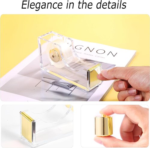 Gold Desk Organizers and Accessories 7Pcs Set with 360-Degree Rotating Pen Holder, Acrylic Stapler, Tape Holder, Staple Remover, Binder/Paper Clips Kit, Scissor and 1 Box of Staples (Gold)