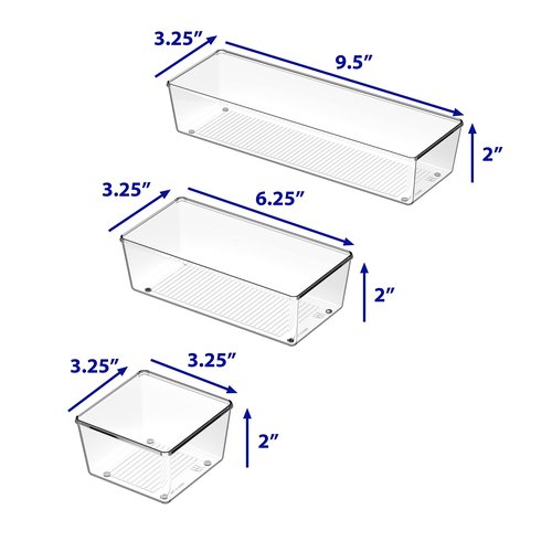 Simple Houseware Clear Drawer Organizer for Office Bin Desk Storage, Assorted Size, 6 Packs