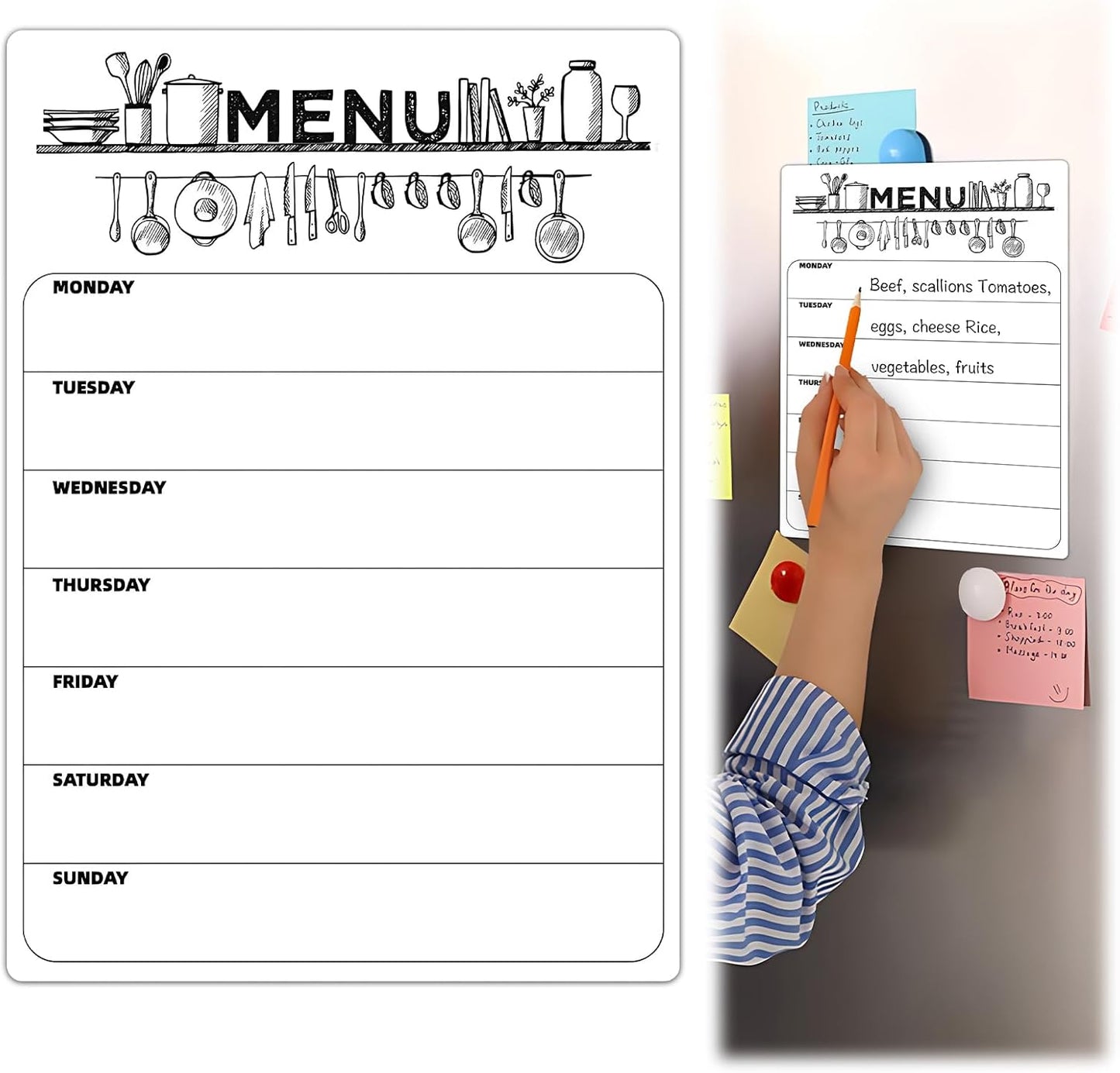 Skiennix Magnetic Dry Erase Calendar - Clear Weekly Planner for Refrigerator | 8.5x12 Inch Family Menu Board