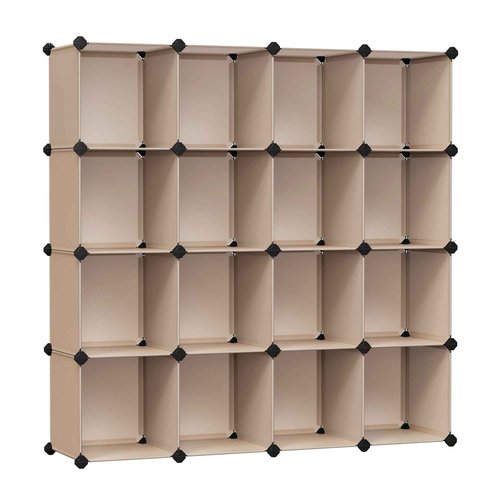 SONGMICS Cube Storage Organizer, Set of 16 Plastic Cubes, Book Shelf, Closet Organizers and Storage, Room Organization, Bedroom Living Room, 12.2 x 48.4 x 48.4 Inches, Camel Brown ULPC442K01