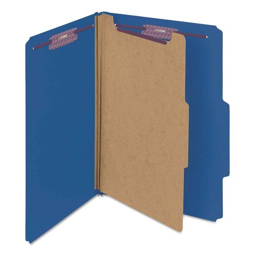 Smead Pressboard Classification File Folder with SafeSHIELD Fasteners, 1 Divider, 2" Expansion, Legal Size, Dark Blue, 10 per Box (18732)