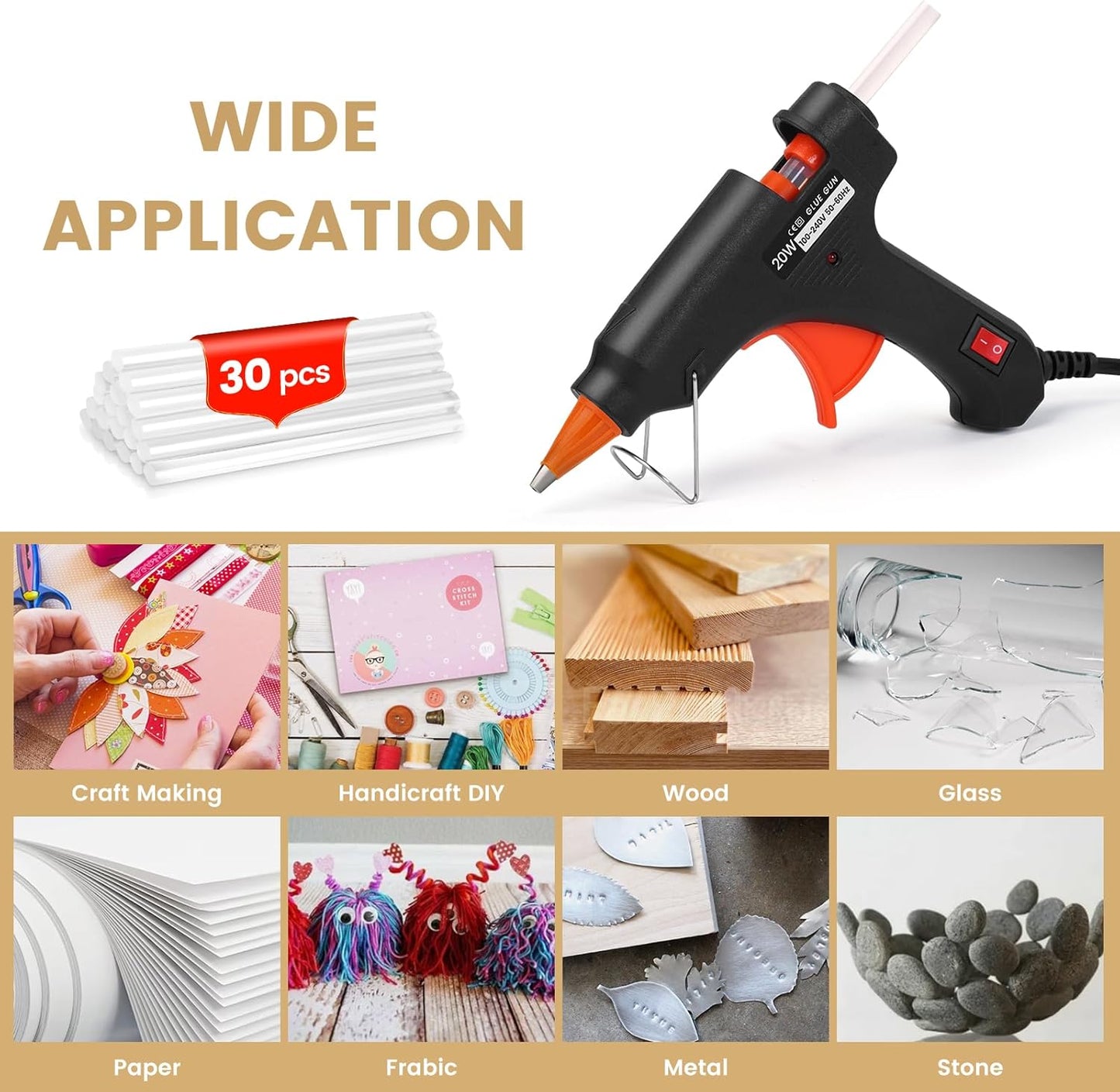 Skiennix Mini Hot Glue Gun - Fast Preheating 20W Hot Melt Tool with 30 Glue Sticks for DIY Crafts (Black)