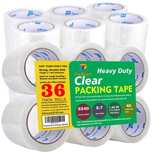 Packing Tape Refill Rolls Heavy Duty 36 Rolls Sealing Great for Packing Box Shipping and Moving Supplies Packaging 1.88" x 65 Yards 3" Core 2.7 Mil Thick