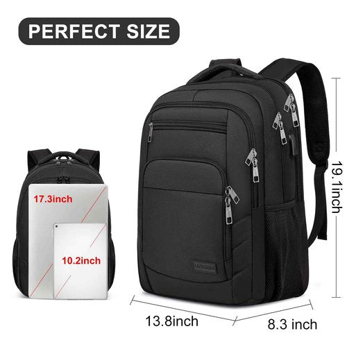 Liokesa Travel Laptop Backpack, 17.3 Inch Large Backpack for School, Business Laptop Backpack with USB Charging Port, Anti Theft Water Resistant College Computer Bag Daypack for Men Women, Black