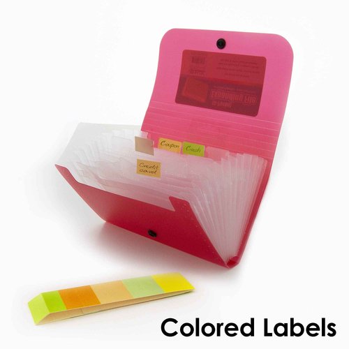 BAZIC Products Expanding File Folder 13 Pockets, Coupon Size Plastic File Folders w/Color Tabs Pocket, Home Office Supplies, Check Bills Receipts Organizer, 24-Pack