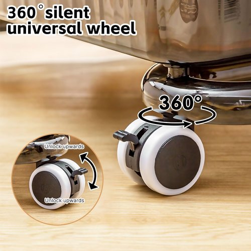 4-Tier Plastic Rolling Utility Cart Organizer with Handle, Multi-Functional Storage Trolley with Lockable Wheels & Reinforced Handle, for Nursery, Office, Living Room, Bathroom, Kitchen(Black)