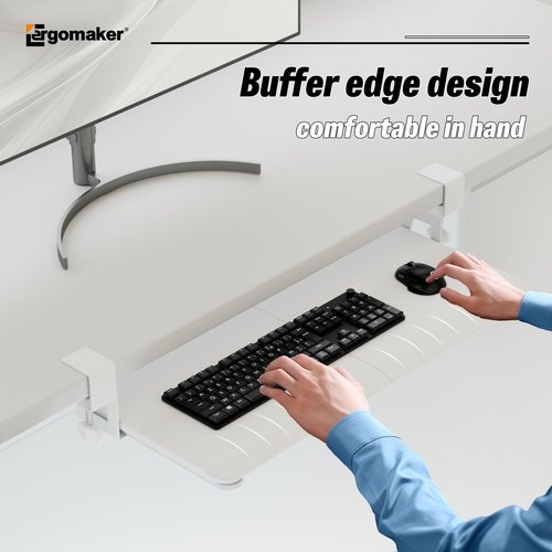 Keyboard Tray Under Desk, Pull Out Keyboard Tray with C Clamp Mount, 25.6" (29.7" Including Clamps) x 11.8" Slide-Out Platform Computer Drawer for Typing, Keyboard & Mouse Tray, White