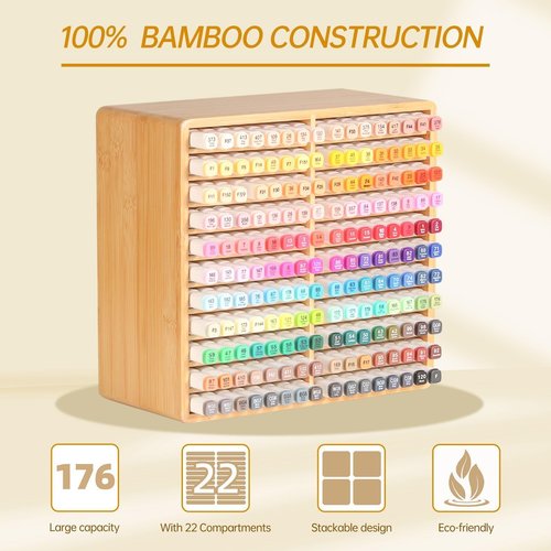 walowalo Marker Organizer Hold 176 Markers Birthday Gifts Bamboo Pen Holder Art Supply Pencil Storage Organizer with 22 Compartments All-in-One Marker Storage for Home Office Desk Classroom