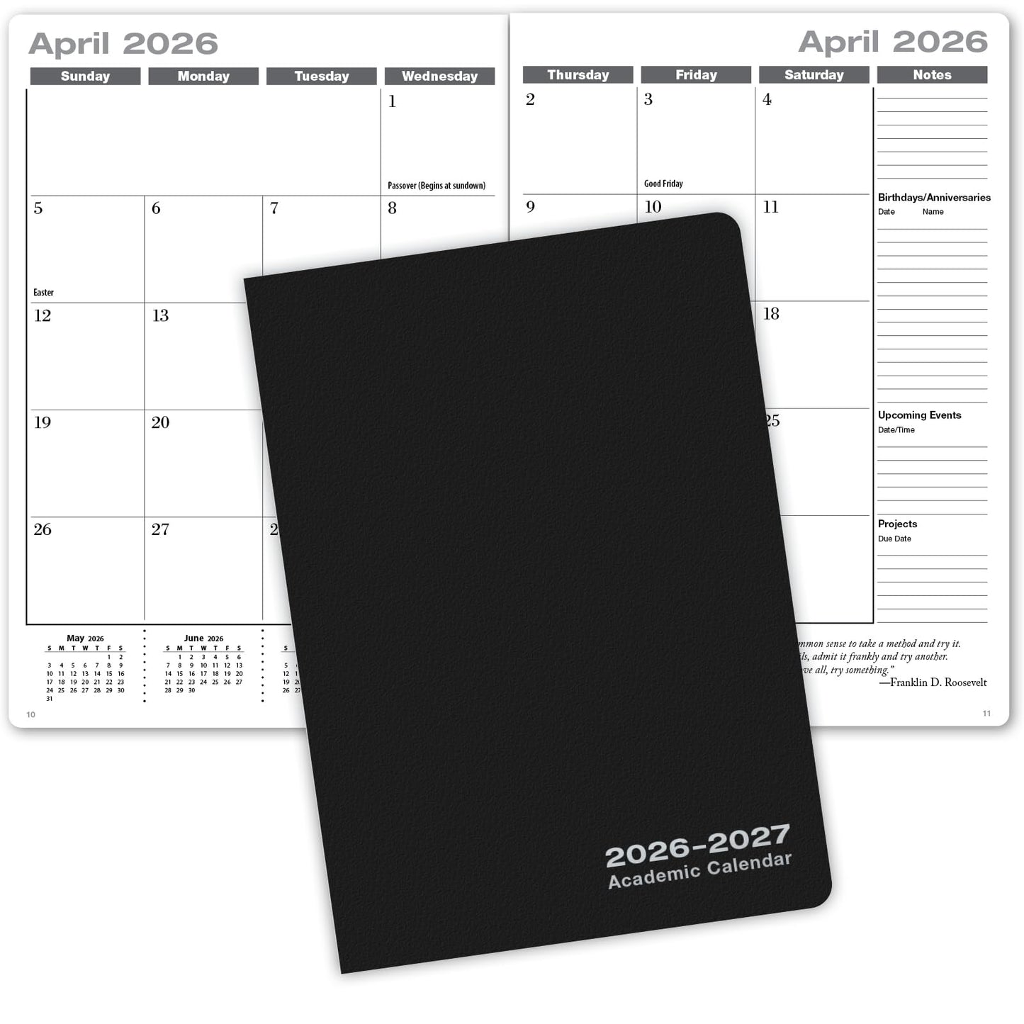 Elan Publishing Company Academic Calendar - 15 Months (April 2026 - June 2027) 7" X 10" Saddle-Stitched Dated for 2026-2027 Academic Year (Black)