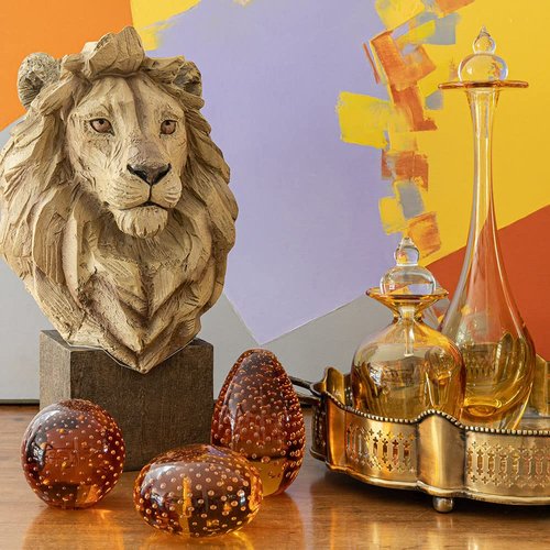Ca D Oro Big Egg Glass Paperweight Amber with Bubbles Hand Blown Murano-Style Art Glass for Desk, Decor and Collections