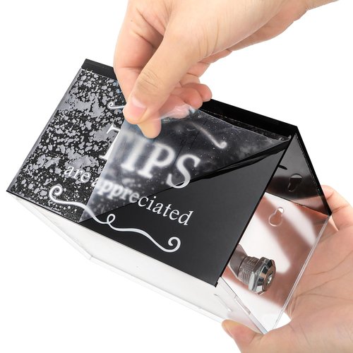 ZEAYEA Tip Jar for Money, 6 x 4 x 5 Inch Acrylic Tip Collection Box with Lock, Wall-Mounted Donation Suggestion Box, Raffle Cash Money Storage Container for Bartender Bar Restaurant Musicians Driver