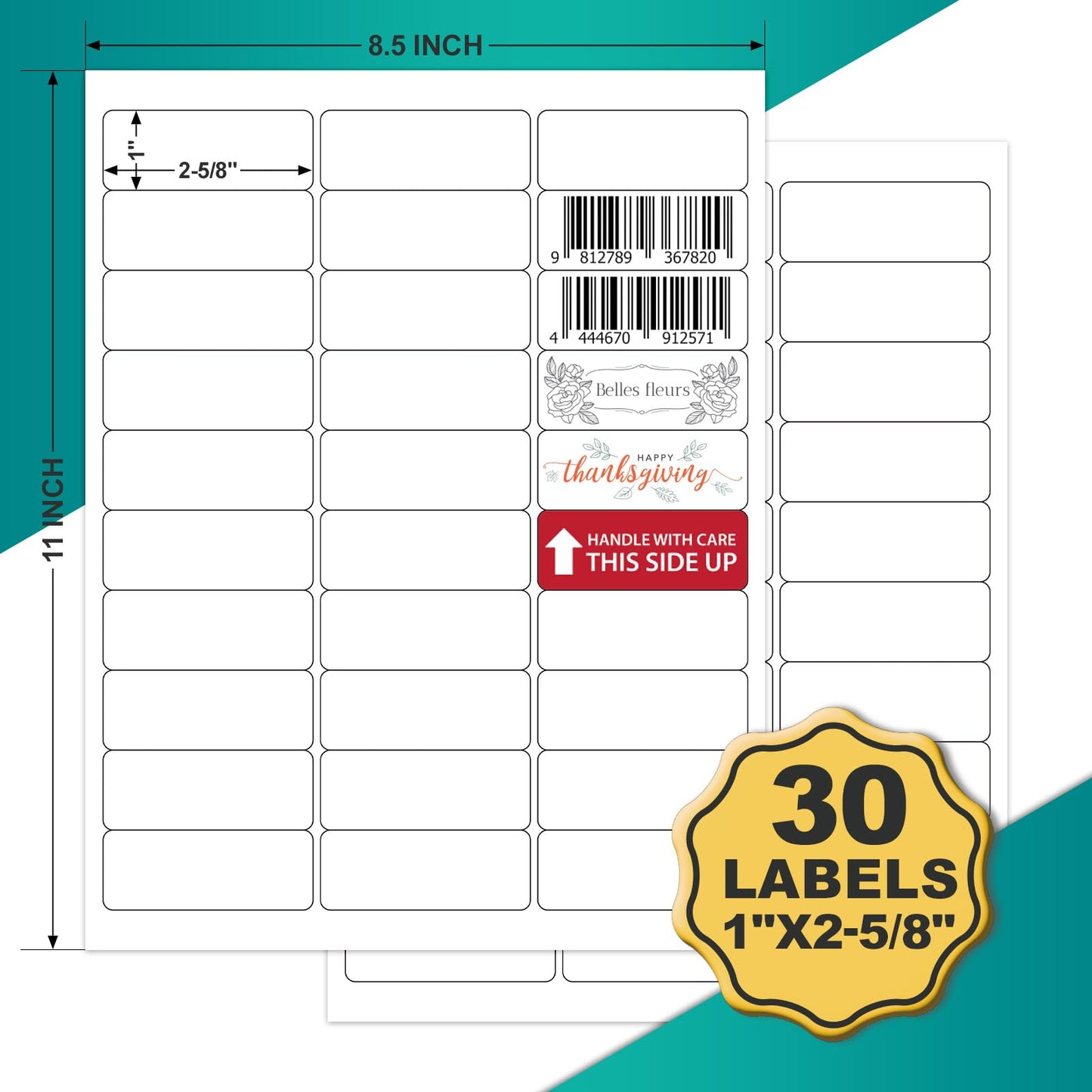 Address Labels 1" x 2-5/8" Matte Sticker Paper, 30 Up 250 Sheets (7500 Labels), Printable Shipping Mailing Labels for Inkjet & Laser Printer, White Blank Label Sheets for Small Business & Office
