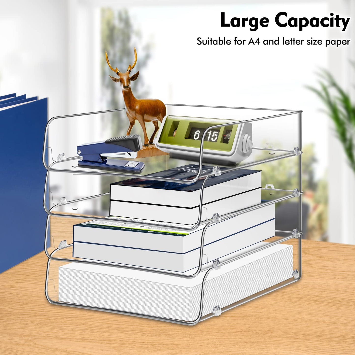 Lunmore Stackable Paper Trays, 4 Tier Desk File Organizer, Document Letter Tray for Office Supplies, Magazine