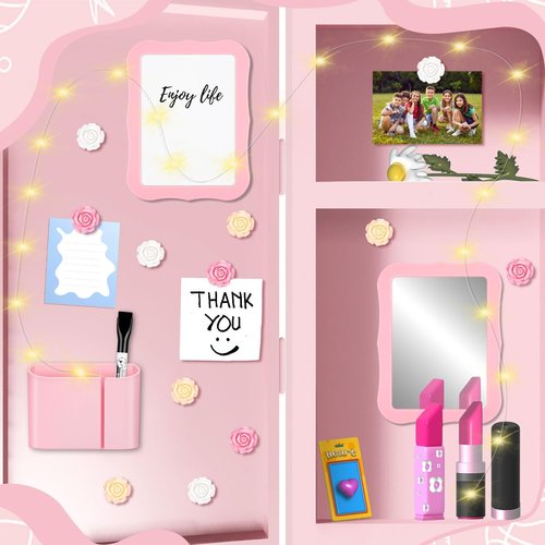 Gosodeny 17 Pcs Locker Accessories Kit, Pink Magnetic Mirror, Magnetic Pen Holder, Whiteboard, Cute Flower Magnet and Organizing Supplies Cute Locker Decor Backing for Girls in Middle School