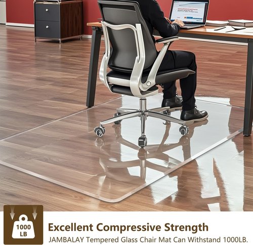 LAMCHMOR Tempered Glass Chair Mat, 36"x46" Beveled Edge Glass Clear Office Chair Mat with Polished Edge&4 Nonslip Pads Glides Smoothly, Suitable for Carpet or Hardwood Floors