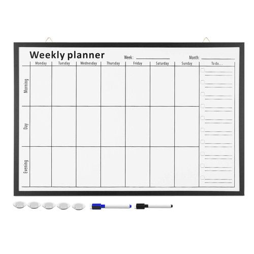 Navaris Weekly Planner White Board - 24" x 36" Magnetic Dry Erase Whiteboard Calendar with 7-Day Week Plan for Wall - Includes Markers and Magnets