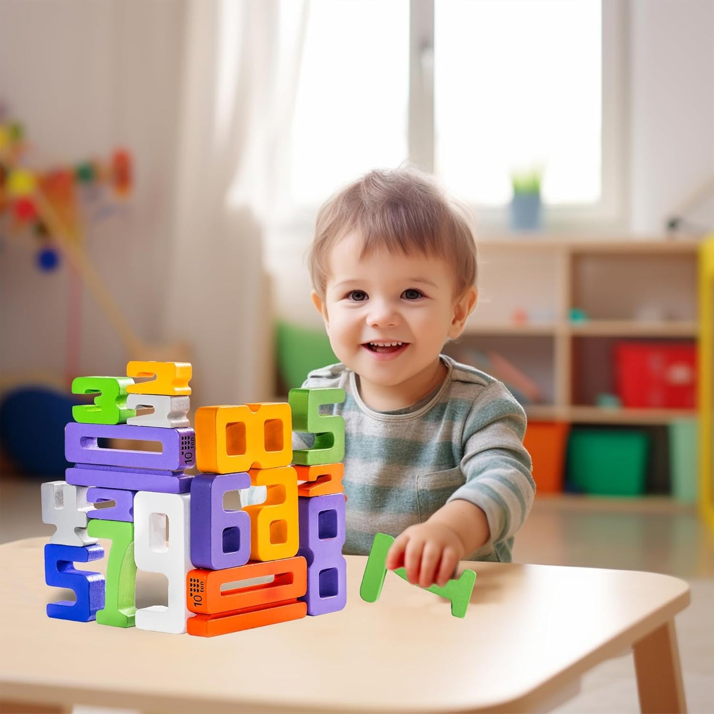 Skiennix Wooden Number Building Blocks - 30 Pcs Educational Toy for Kids 3+ | Learning Math & Balance