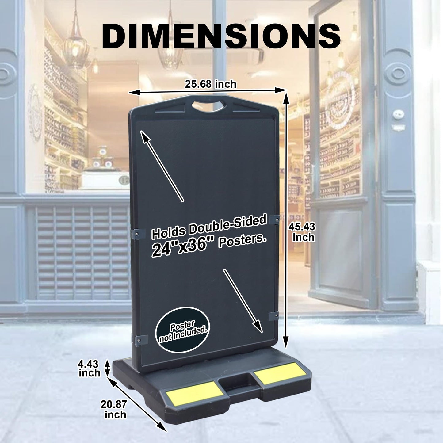 AMBUND 24"x36" Sidewalk Sign Stand, Double-Sided Heavy Duty Outdoor Signboard with Sand Fill Holes, Portable Folding Poster Business Sign for Outside Sidewalk Street Advertising, Weather Resistant