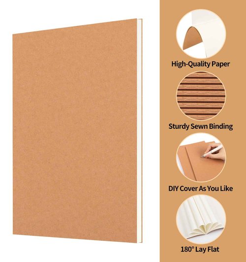 ALKALO 100 Pack A5 Blank Kraft Notebooks Bulk, Journaling Notebooks, Soft Cover Composition Notebook, 8.3x5.5 Inches 60 Pages Travel Journal Notebooks Set for Work, School, Student, Kids, Writing