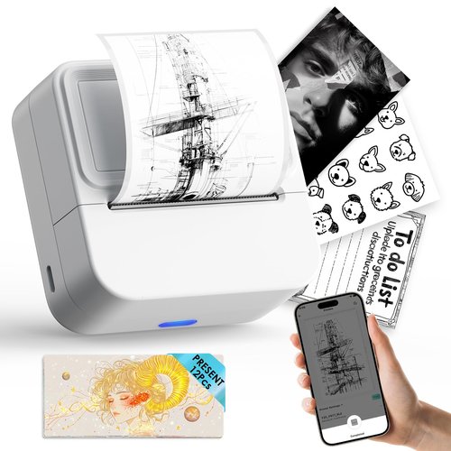 KNAON Bluetooth Sticker Printer with 1 Roll of Sticker Paper, Y2C Mini Sticker Maker Machine, Pocket Thermal Label Maker Machine with Tape for DIY, Notes, Photos – Ideal Gift for Kids&Crafter, White