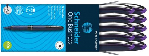Schneider One Business Rollerball Pen, 0.6 mm Ultra-Smooth Tip, Blue Barrel, Violet Ink, Box of 10 Pens (183008)