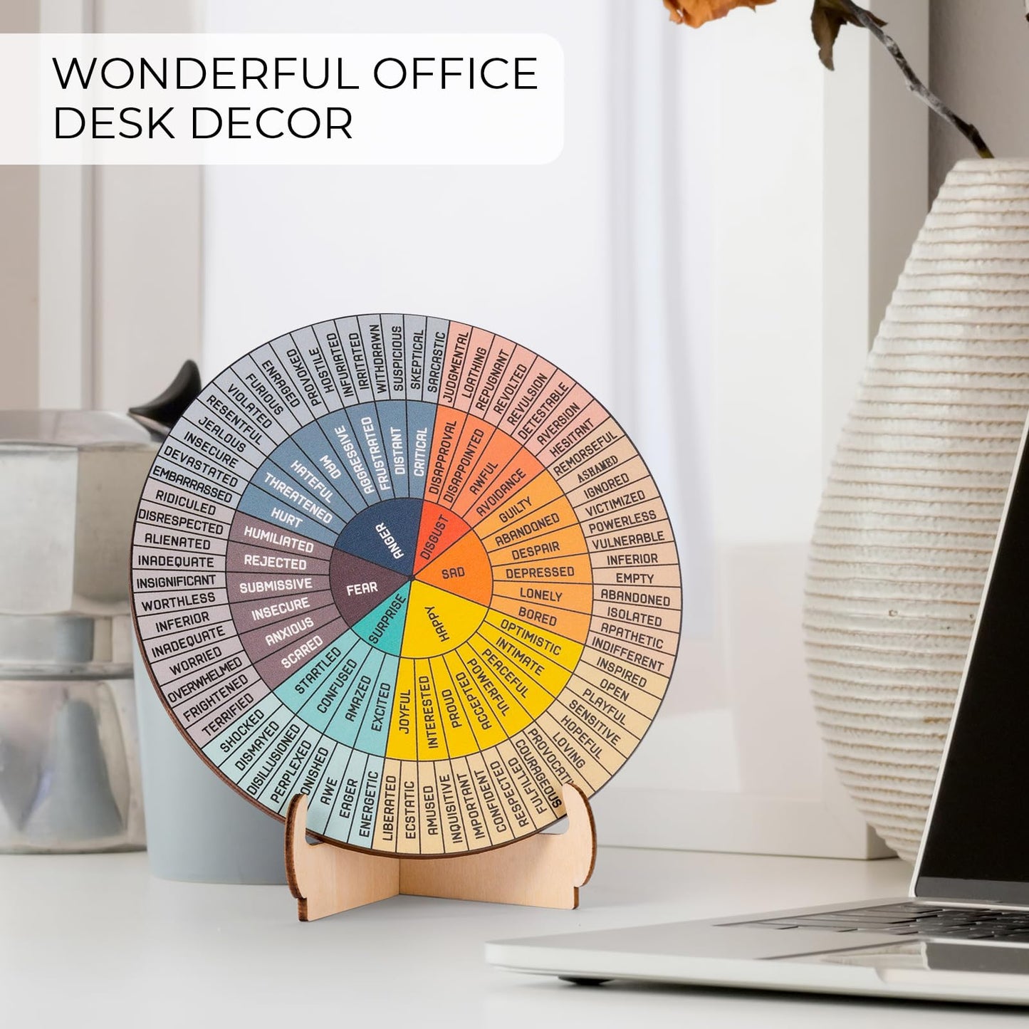 Feelings Wheel Therapy Office Desk Decor - 10.6" Large Double Sided Mental Health Emotions Chart with Stand, Therapist Gifts for Home Office Women Man