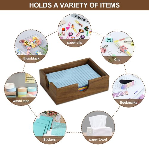 MultiBey Walnut Wood Sticky Notes Holder, 4x6 in Self -Sticky Note Memo Holder, Wooden Notepad Holder Dispenser Desk Supplies Desktop Accessories for Office Home School (L)
