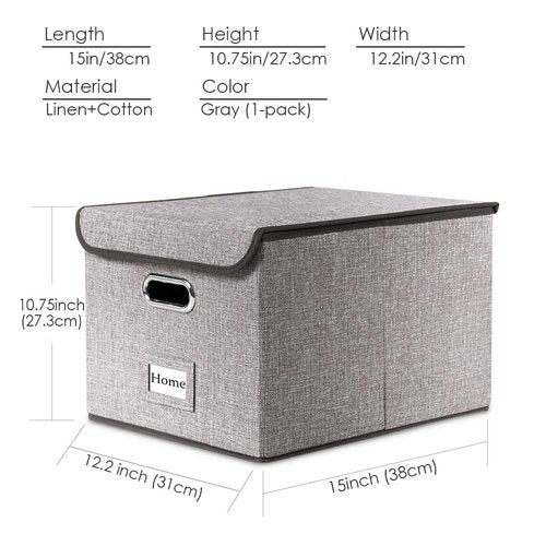 PRANDOM File Organizer Box - Set of 1 Collapsible Decorative Linen Filing Storage Hanging File Folders with Lids Office Cabinet Letter Size (15x12.2x10.75 inch)