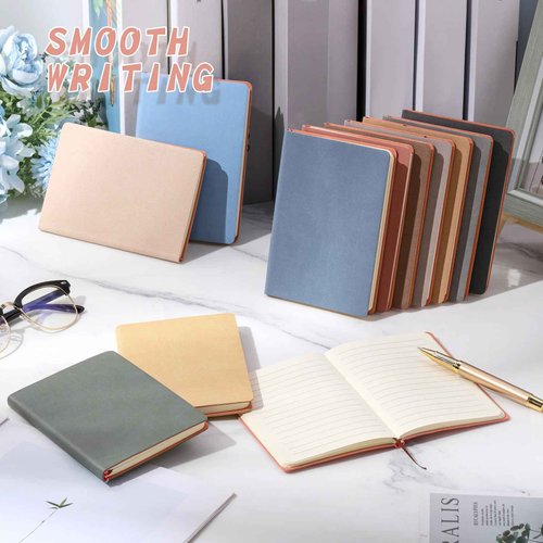 PerKoop 48 Pcs A6 PU Leather Journals Notebook Bulk Lined Journal Soft PU Leather Cover Ruled Writing Notebook for Home Writing School Office Business 128 Pages 5.7 x 3.7 Inch(Dark Color)