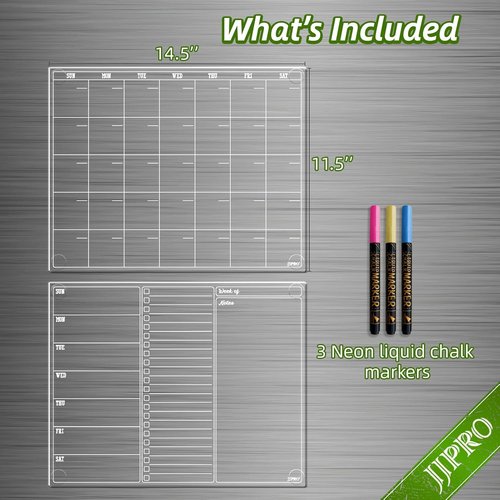 JJPRO Non-Magnetic Dry Erase Calendar - Monthly & Weekly Planning Board Bundle for All Surfaces