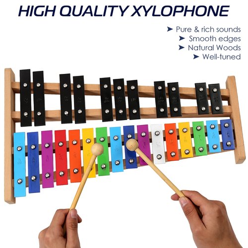 MINIARTIS Glockenspiel Xylophone | Full Size Glockenspiel Xylophone 27 Note Colorful Metal Keys for Adults & Kids | Percussion Musical Instrument Includes 2 Wooden Beaters, Songbook and Carry Case