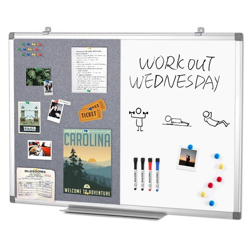 Combination Magnetic Whiteboard & Fabric Board,Dry Erase Board Bulletin Board 36x24inches Combo Vision Board for Wall,Home,School,Office