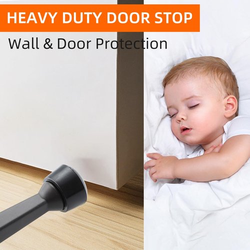 HOME MASTER HARDWARE 12-Pack Heavy Duty Solid Rigid Door Stop - 3" Door Stopper with Matte Black Finish and Plastics Tip for Wall and Door Protection