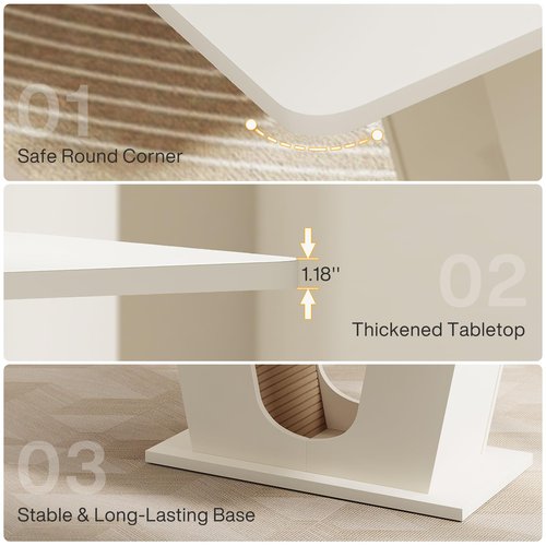 Tribesigns 55-Inch Conference Table, Rectangular Small Meeting Table for 4-6 People, Modern Seminar Table with U-Shaped Base for Office Conference Room, Cream White