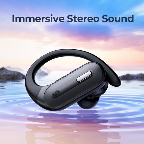 Wireless Earbuds Bluetooth 5.3 Headphones 90 Hrs Playtime Ear Buds with Wireless Charging Case Power Display Over-Ear Earphones with Earhooks Waterproof Stereo Headset for Android Phone Workout Black