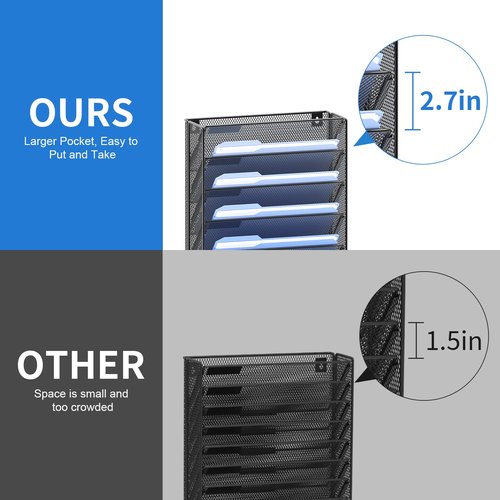 OUTWOLF Hanging Wall File Organizer with Hooks, 12 Tier Vertical Wall Mount File Holder, File Folder Wall Organizer for Office