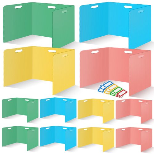 12 Pcs Desk Dividers for Students Classroom Plastic Privacy Folders Colored Test Dividers for Students Desks Trifold Privacy Panel Partitions for School Teacher Supplies(Multicolor)