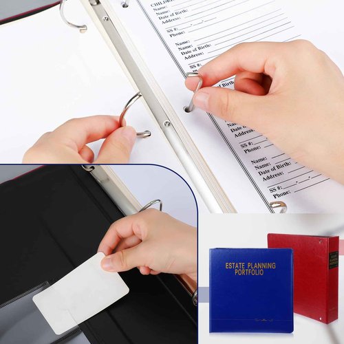 Motiskyy 2 Pcs 1.5" Estate Planning Portfolio with 18 Position Tabs and 26 Fillable Personal Data Sheets PU Leather 3 Ring Planner Binder Red Blue 11.5 x 11.6 x 2.52 Estate Planning Organizer