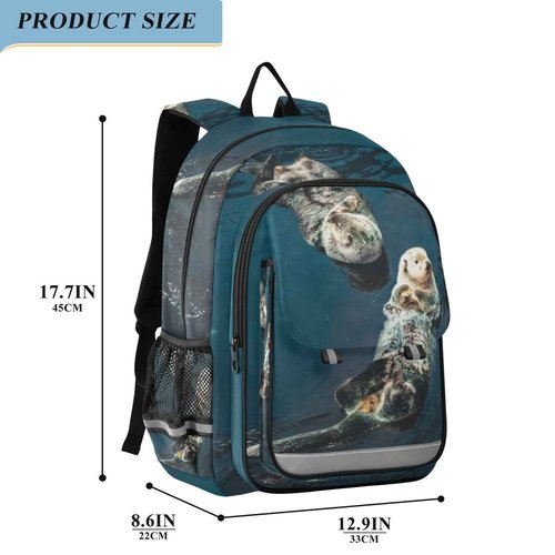 Glaphy Two Sea Otter Backpack School Bag Lightweight Laptop Backpack Student Travel Daypack with Reflective Stripes