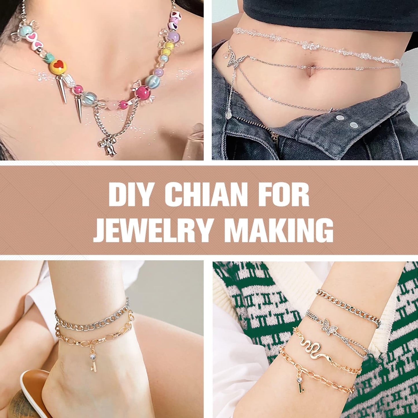 WXJ13 Chains for Jewelry Making 36FT 2 Rolls, Silver Stainless Steel Jewelry Chains with 60 Pieces Open Jump Rings & 40 Pieces Lobster Clasps for Necklace Chain DIY Making Accessories