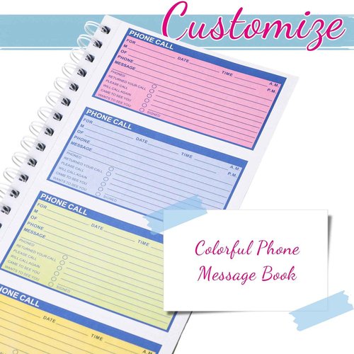 Sinmoe 10pcs Spiral Bound Phone Message Book with Carbon Copy 5-1/2" x 11" 2 Part Colorful Carbonless Telephone Message Pads Duplicate Spiral Phone Call Log Book for Business Office (Rose Red,Blue)
