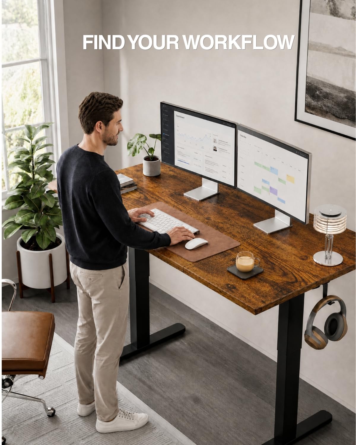 Acrolix Electric Standing Desk, Height Adjustable Home Office Desk with Memory Presets & Cable Management,Rustic Brown Sit Stand Desk for Work from Home, Ergonomic Computer Desk (48" x 24")