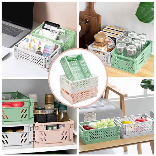 3 Pack Large Plastic Storage Basket for Shelf Organizing, Collapsible Crate Folding Storage Bin for Desk Organizier Stackable Containers for Home Kitchen Classroom Office Bathroom Storage(10x6.5x2.7")