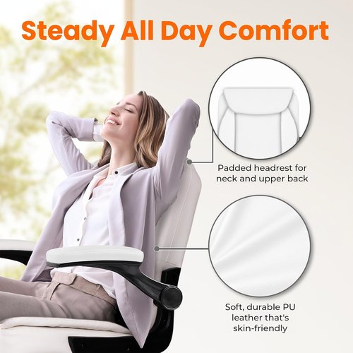 NEO Ergonomic Gaming Chair - Mid-Back Leather with Adjustable Armrests & Swivel Wheels | White