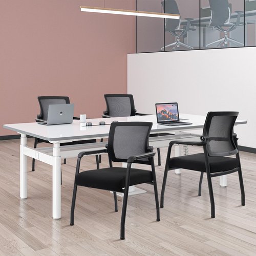 KLASIKA Guest Reception Chair No Wheels with Adjustable Mesh Backrest, Arm Chair with Ergonomic Lumbar Support and Thickened Seats Cushion, Waiting Room Chairs for Office School Church, Black, 2PACK
